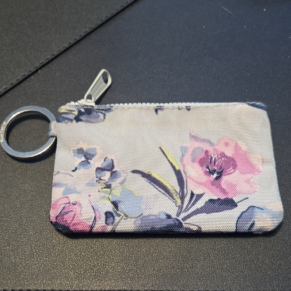 Vera Bradley Floral Rose Card Holder Wallet with Keyring ID Zip Case Like New - Picture 2 of 4